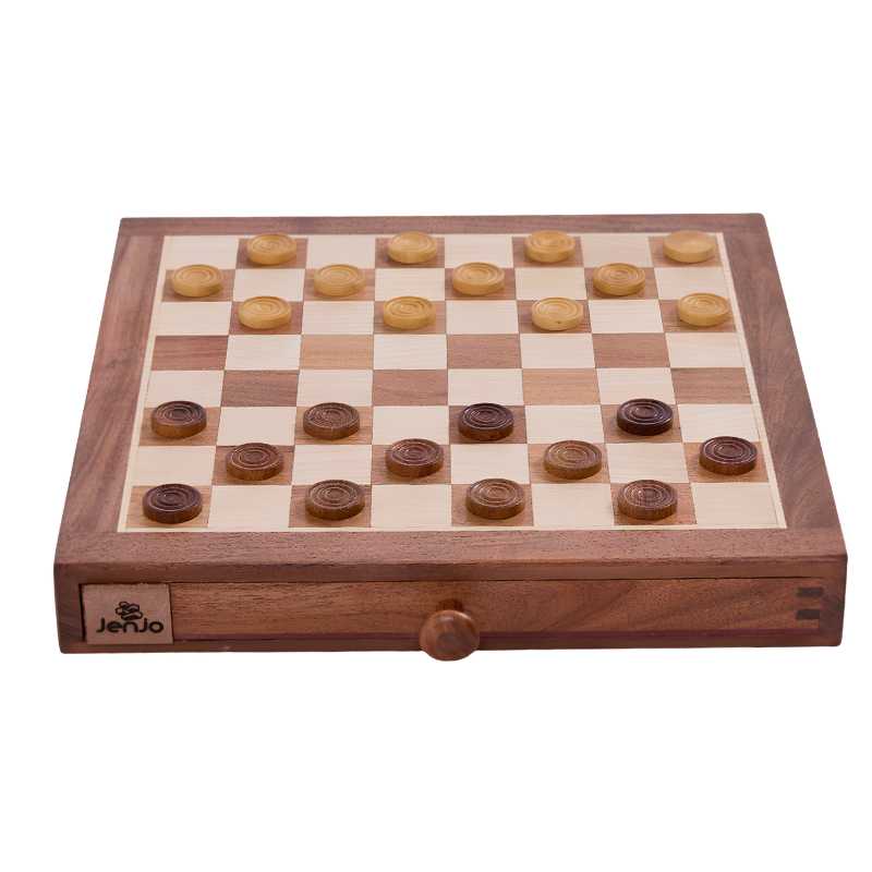 Chess And Checkers 4 wooden checkers board setup with a draw on board