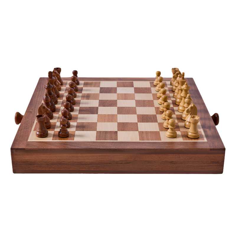 Chess And Checkers 3 wooden chess board setup facing sideways