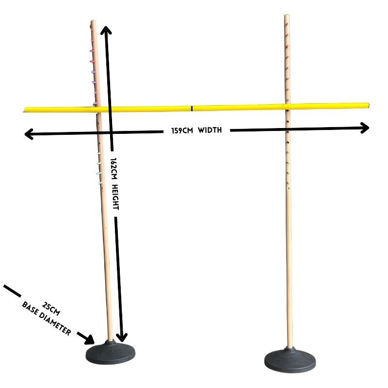Limbo Size wooden limbo with yellow pole and measurements