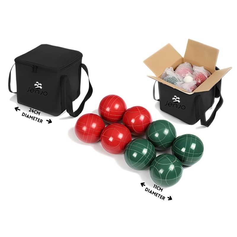 Bocce Resin 4 red and green balls with black carry bag