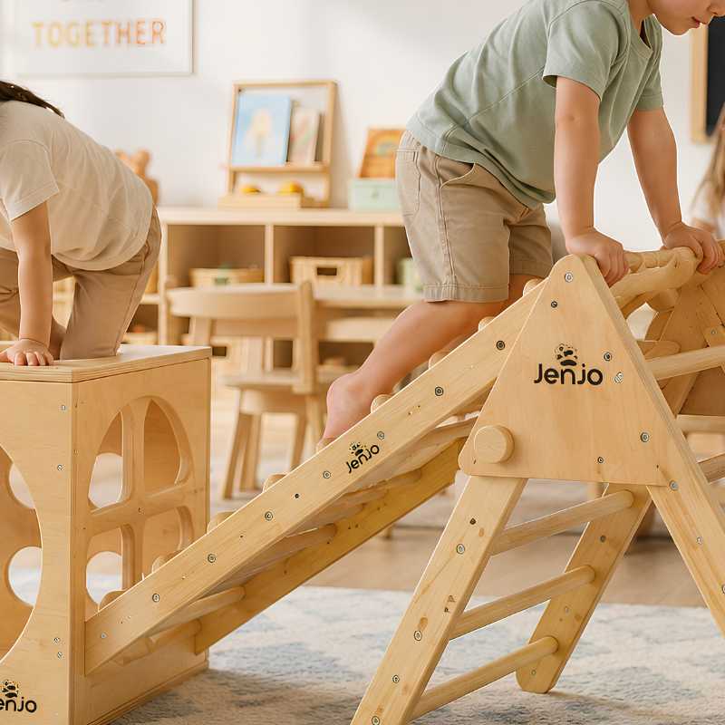 Play Ladder Lifestyle 2 boy climbing in a wooden play ladder