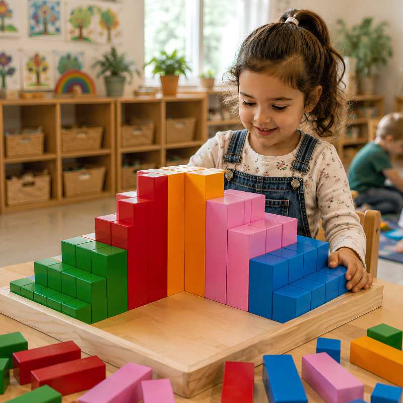 Pyramid Lifestyle 2 girl in a kindergarten playing with large colourful pyramid