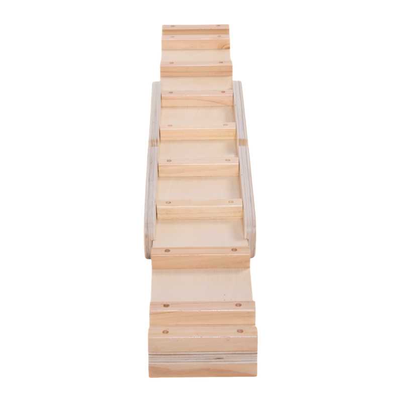 Wooden balance beam front on with little steps